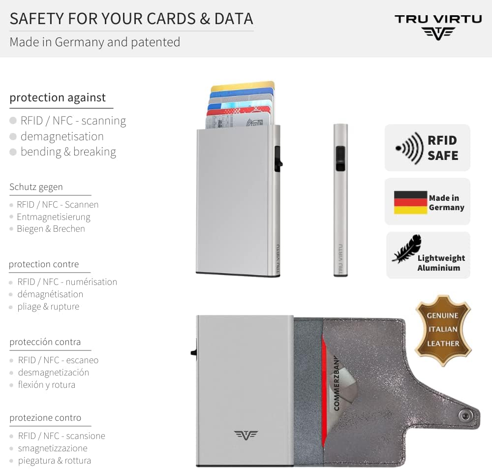 TRU VIRTU® Karten-Portemonnaie Click & Slide Glitter Silvergrey/Silver I Kreditkartenetui I Kartenet