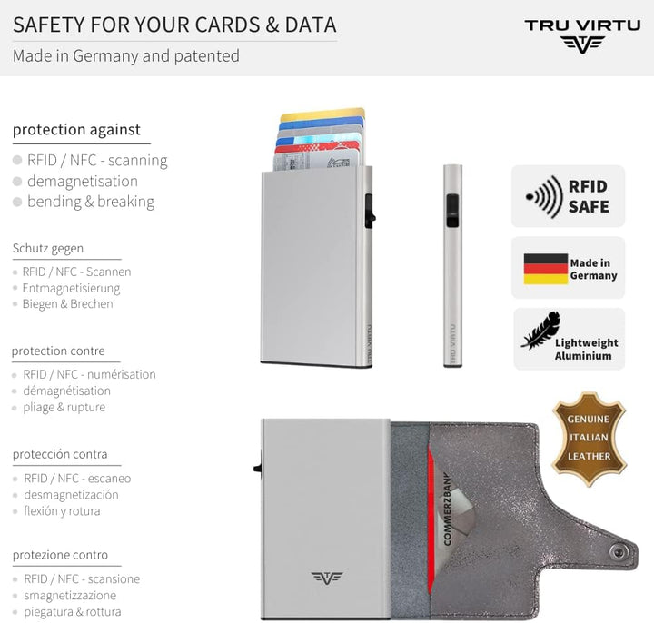 TRU VIRTU® Karten-Portemonnaie Click & Slide Glitter Silvergrey/Silver I Kreditkartenetui I Kartenet