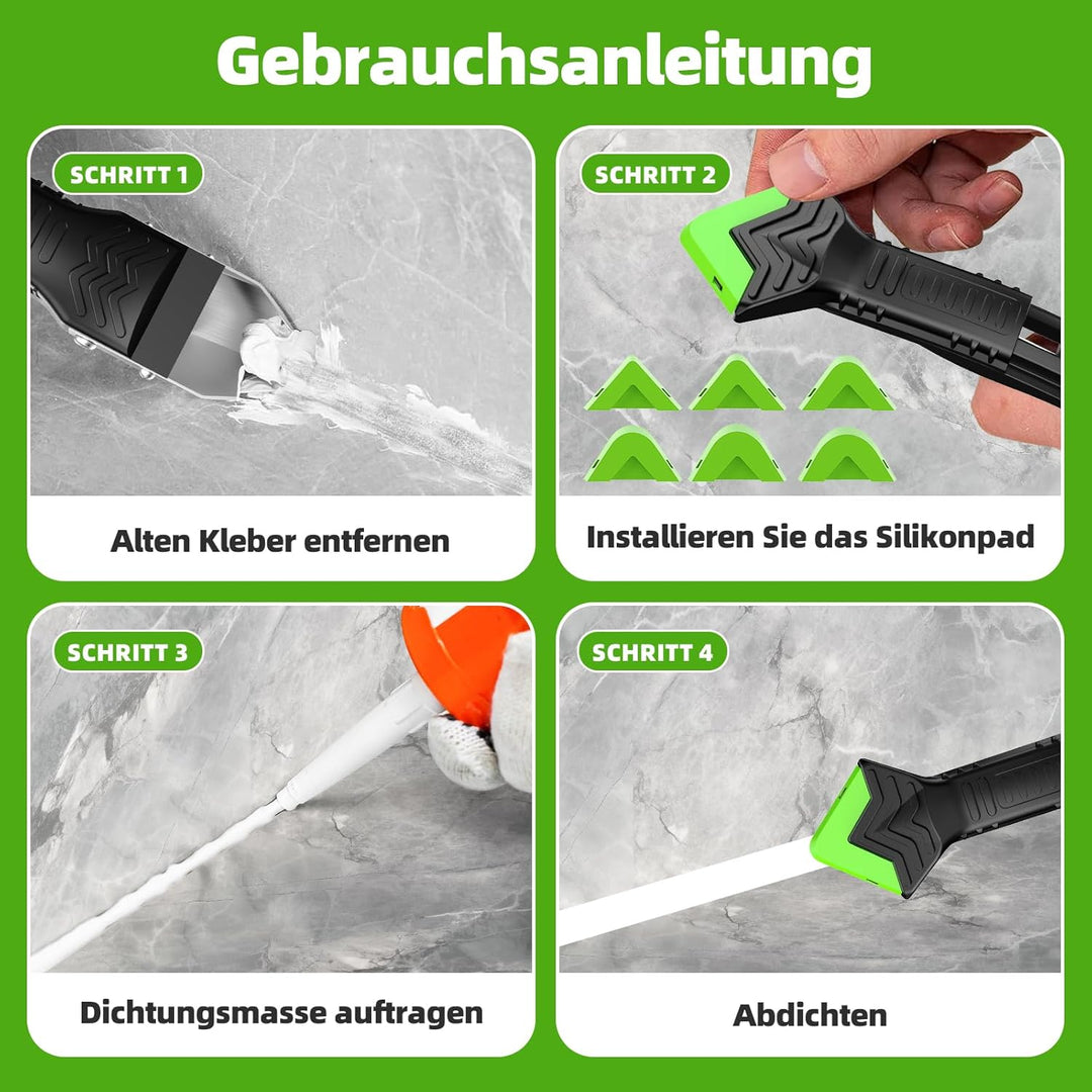 Silikonentferner, Silikon Abzieher Werkzeug Set 5 in 1 Fugenkratzer 6 Auswechselbar Silikonpads Dich