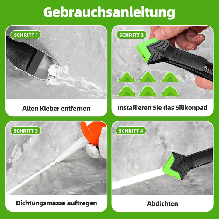 Silikonentferner, Silikon Abzieher Werkzeug Set 5 in 1 Fugenkratzer 6 Auswechselbar Silikonpads Dich