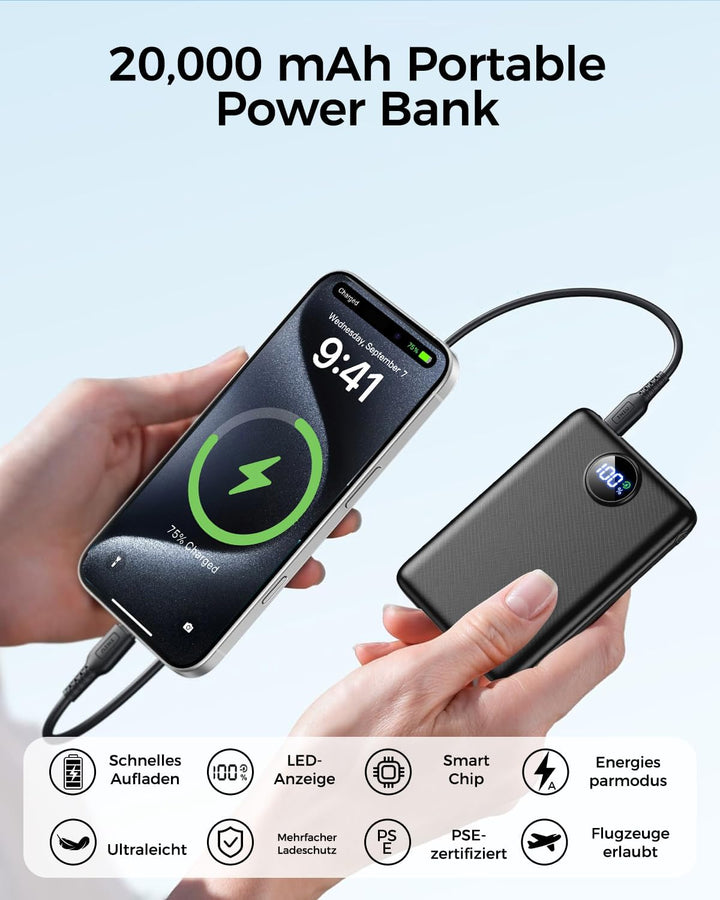 Power Bank, 22.5W Mini PowerBank 20000mAh(USB-C Input & Output), PD 3.0 QC 3.0 Externe Handyakkus mi