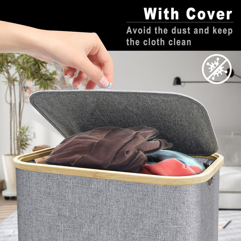 Wäschekorb mit Deckel 100L, Wäschesammler Gross schmal mit herausnehmbaren Wäschesack Laundry Basket