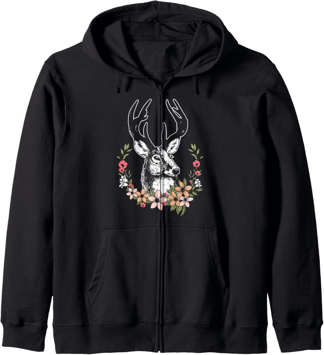 Hirschkopf mit Geweih und Blumen Hirsch Trachten Kapuzenjacke