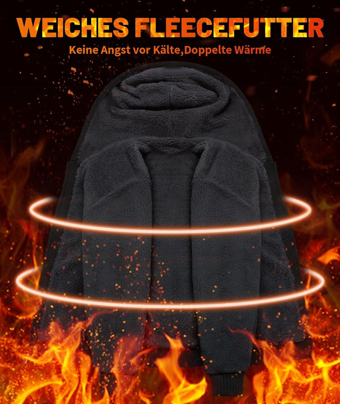 JACKETOWN Herren Sweatshirt Gefüttert Hoodie Reissverschluss Sweatjacke Warm Fleece Winterjacke Tedd