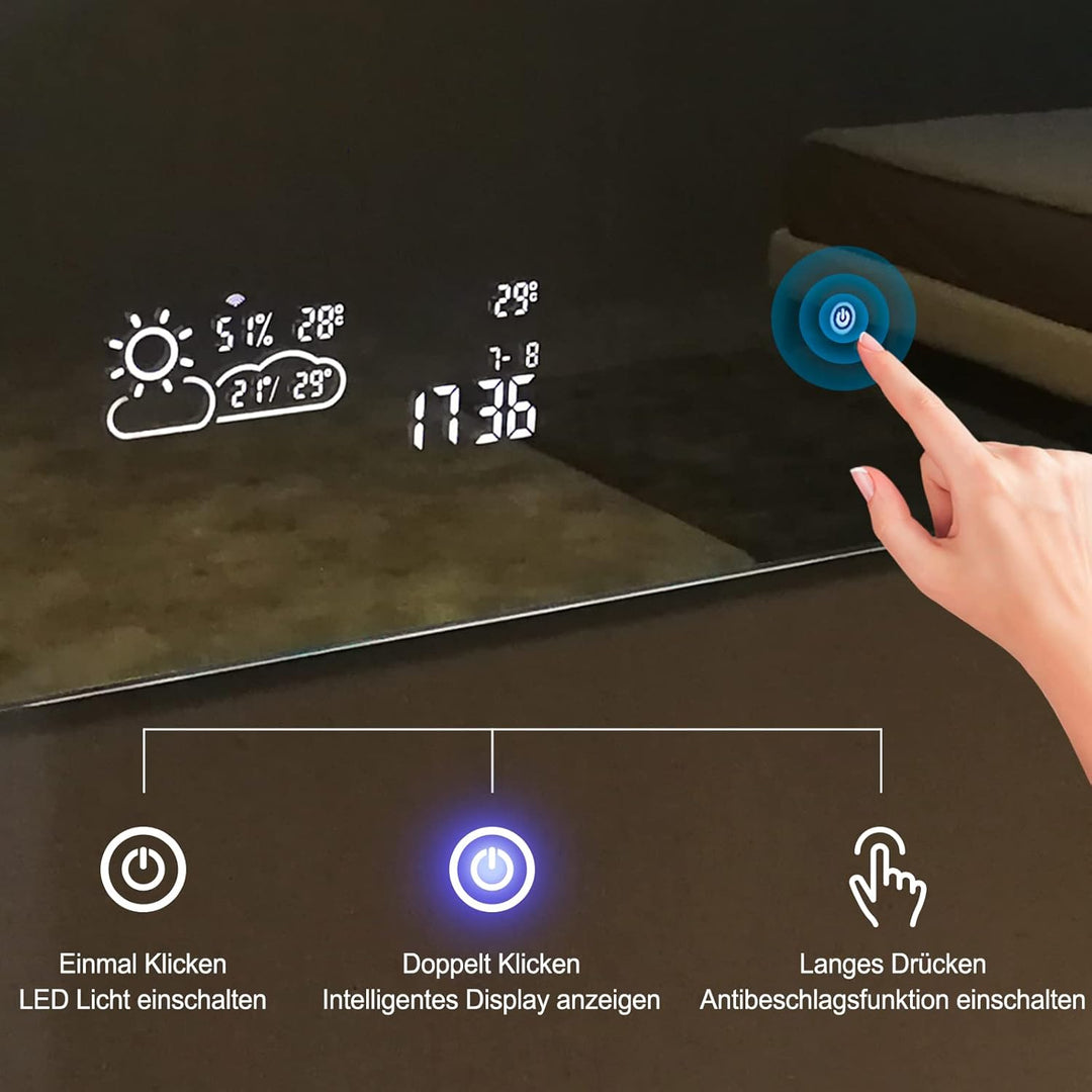 byecold Badspiegel mit LED Beleuchtung 80x60CM, Badezimmerspiegel Antibeschlag, Bad Spiegel Wandspie