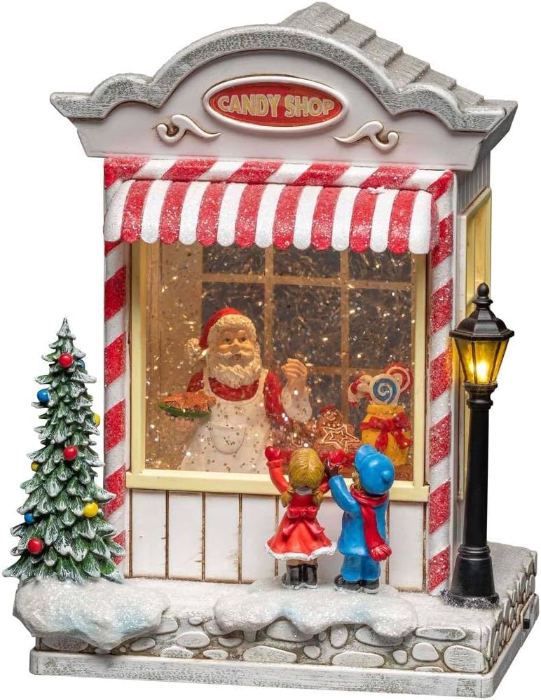 Konstsmide Schneekugel Candy Shop und Weihnachtsmann-Szene, mit Wasser gefüllt, für Innen (IP20) / O