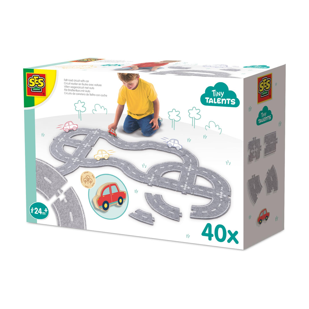 SES Creative 13152 Filz-Strassen-Set 40 Teile mit Auto - Spielset für Kinder ab 24 Monaten - Persona