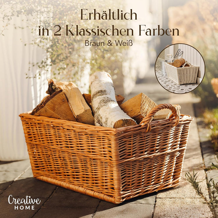 Creative Home Kaminholzkorb Weide Holzkorb für Kaminholz | 47 x 33 x 30 cm | Brennholzkorb Feuerholz