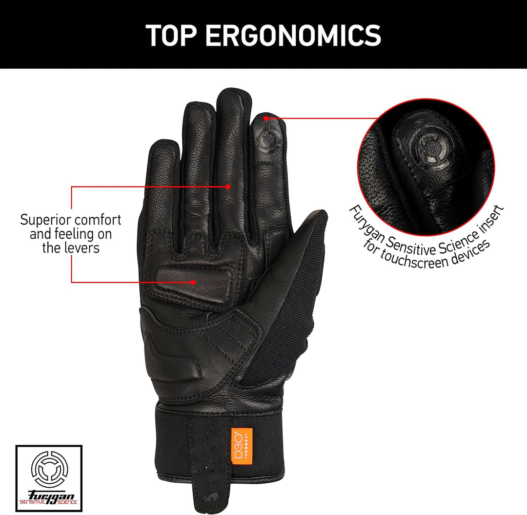Furygan JET AS D3O Lady - Motorradhandschuhe Damen - Ziegenleder - Touchscreen – Wasserdicht - Atmun