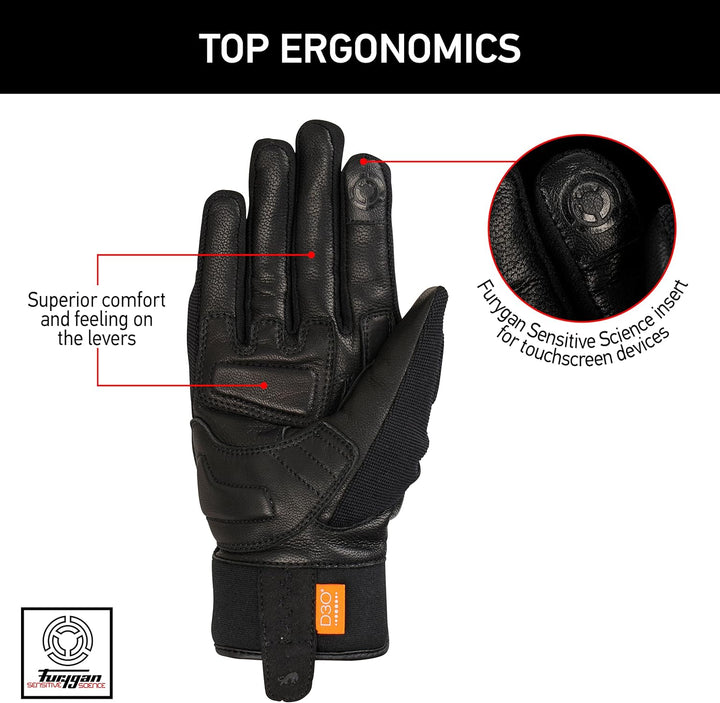 Furygan JET AS D3O Lady - Motorradhandschuhe Damen - Ziegenleder - Touchscreen – Wasserdicht - Atmun
