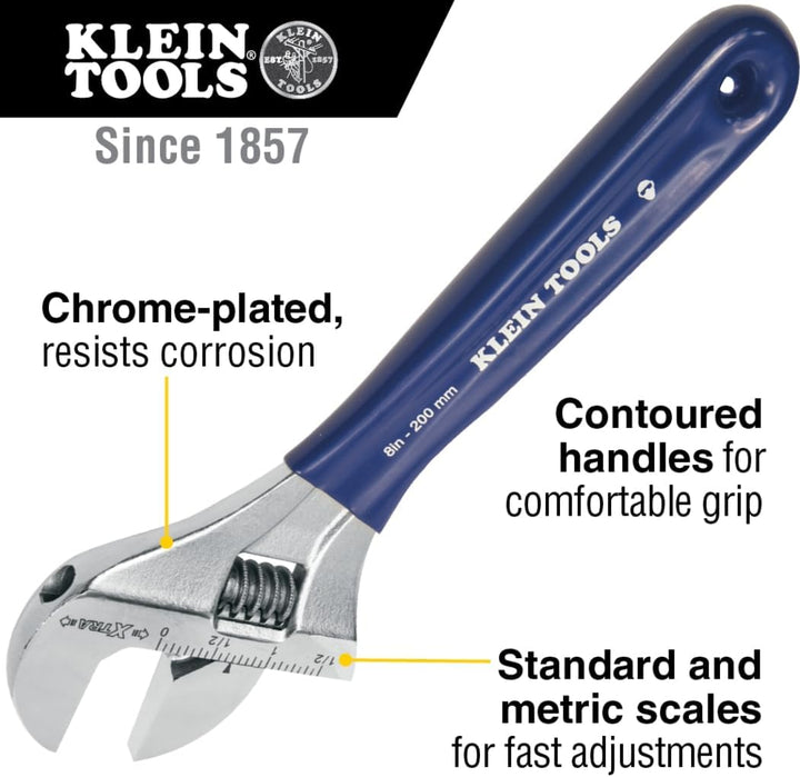 Klein Tools D509–8 Verstellbarer Schraubenschlüssel 20,3 cm mit extrabreiten Kiefer