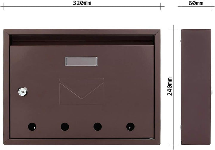 Profirst Mail PM 100 Briefkasten Braun Stahl HXB 32x24 cm Zylinderschloss 2 Schlüssel Namensschildha