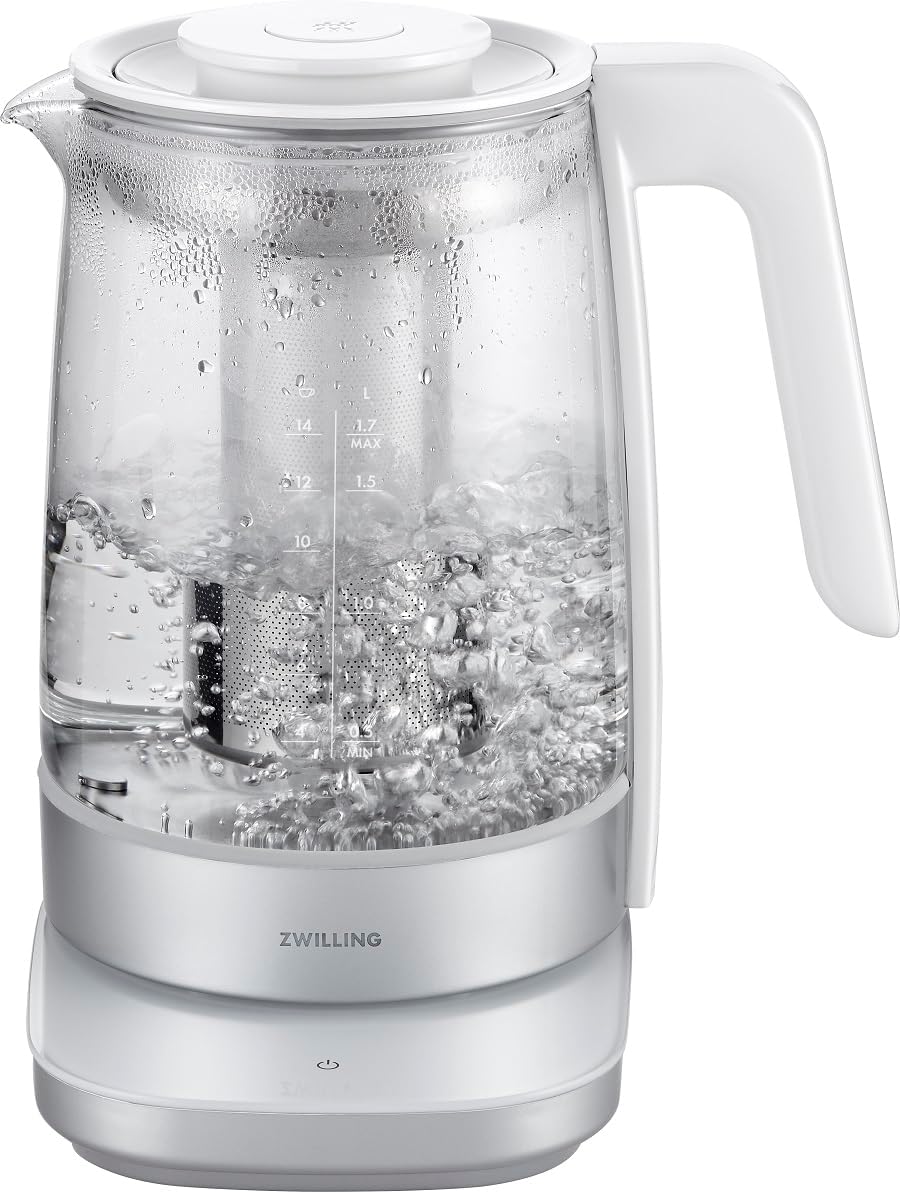 ZWILLING ENFINIGY Wasserkocher aus Glas mit Teesieb & Temperatureinstellung & Teetimer, 185o Watt, 1