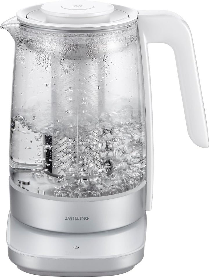 ZWILLING ENFINIGY Wasserkocher aus Glas mit Teesieb & Temperatureinstellung & Teetimer, 185o Watt, 1