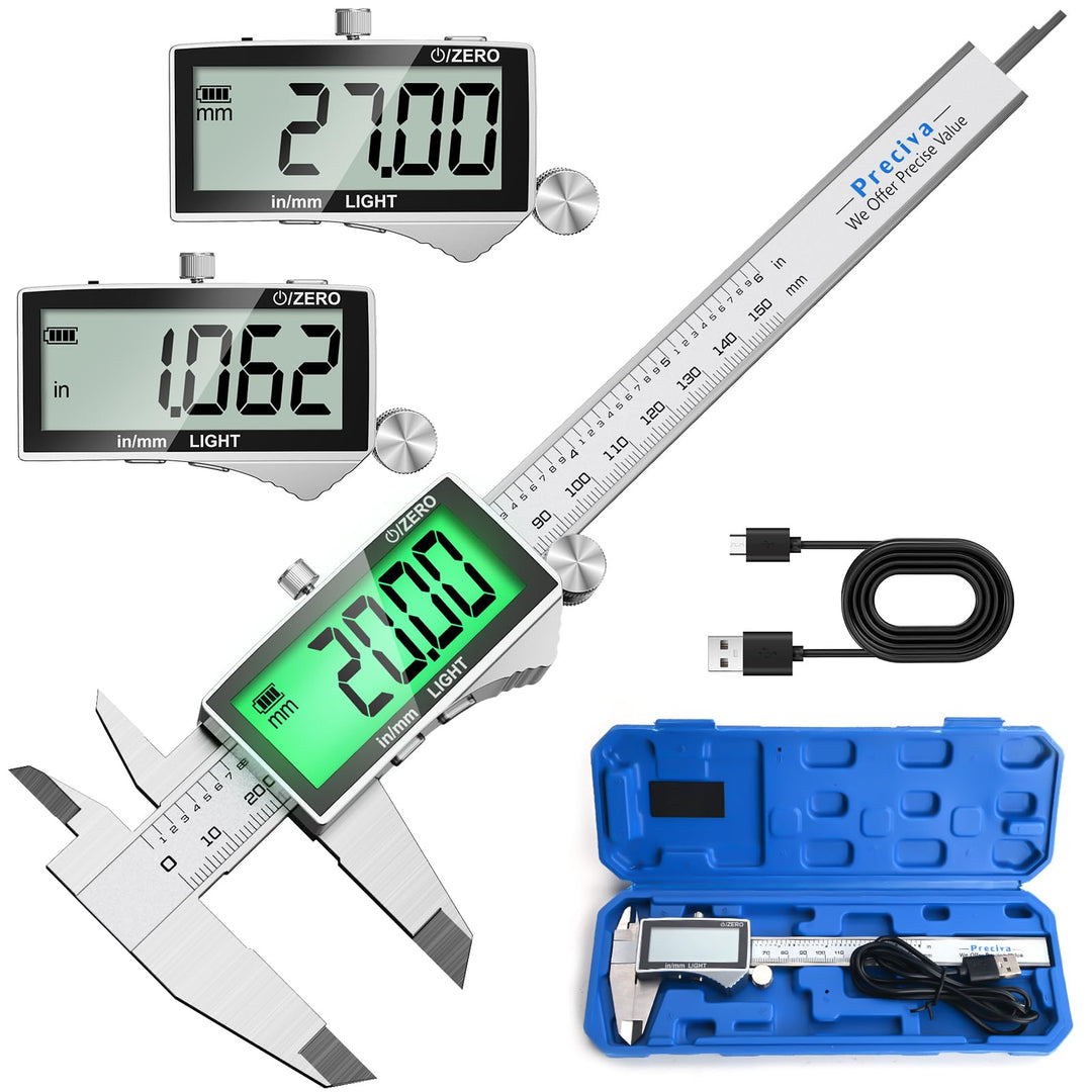 Preciva 150mm Digitaler Messschieber, Digitale Schieblehre Edelstahl Wiederaufladbar IP54 - Wasserdi