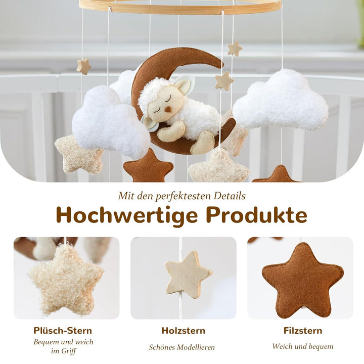 Mobile Baby, Schlafendes Alpaka Mond Babybett Mobile Baby Filz, Wolken Windspiele Krippe Baby Mobile