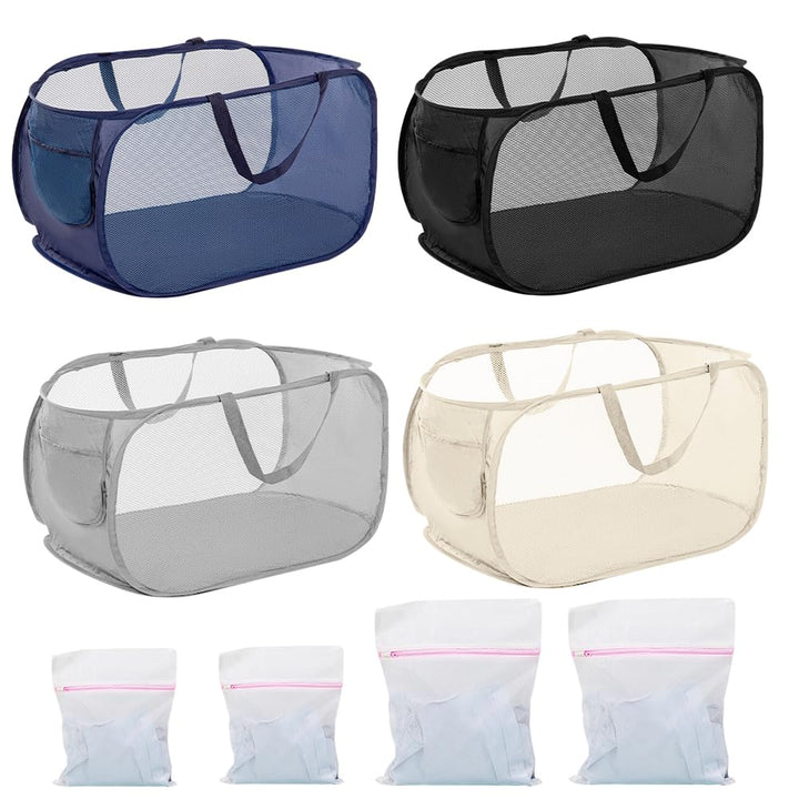 4Pcs Mesh Falten Wäschekörbe, 75L grosse Pop-up Wäsche Hamper Bins zusammenklappbar mit Griffen und