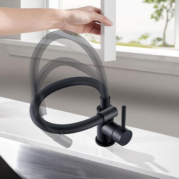 Flexibler Wasserhahn Küche Schwarz, Auralum Spültischarmatur 360° Schwenkbar, Küchenarmatur Schwarz
