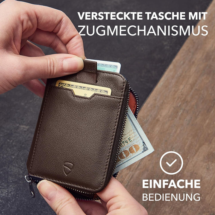 Vaultskin Notting Hill schlanke Brieftasche mit Reissverschluss und RFID Schutz. Geldbörse für Kredi