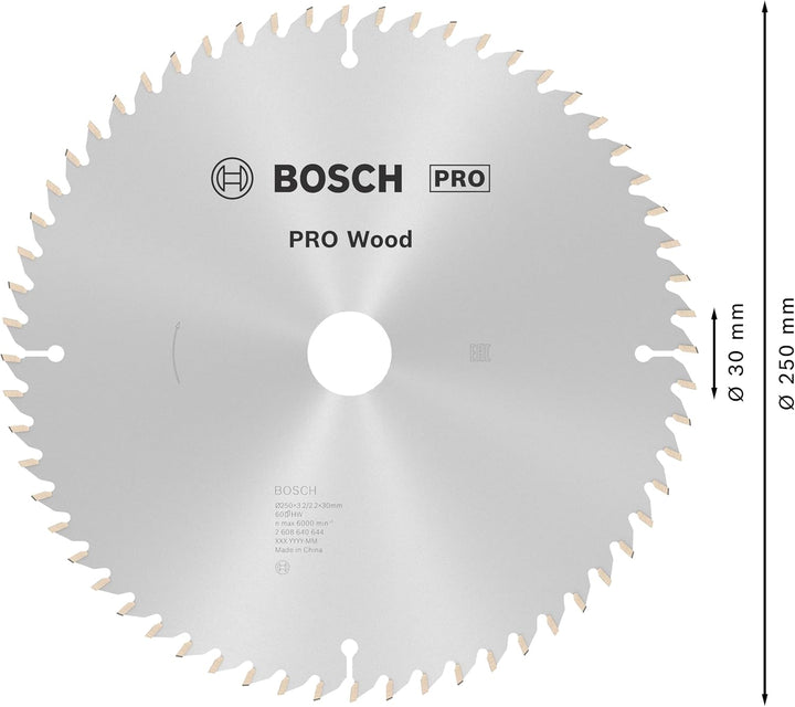 Bosch Professional 1x Kreissägeblatt Optiline Wood (Sägeblatt für Holz, Ø 250 x 30 x 3,2 mm, 60 Zähn