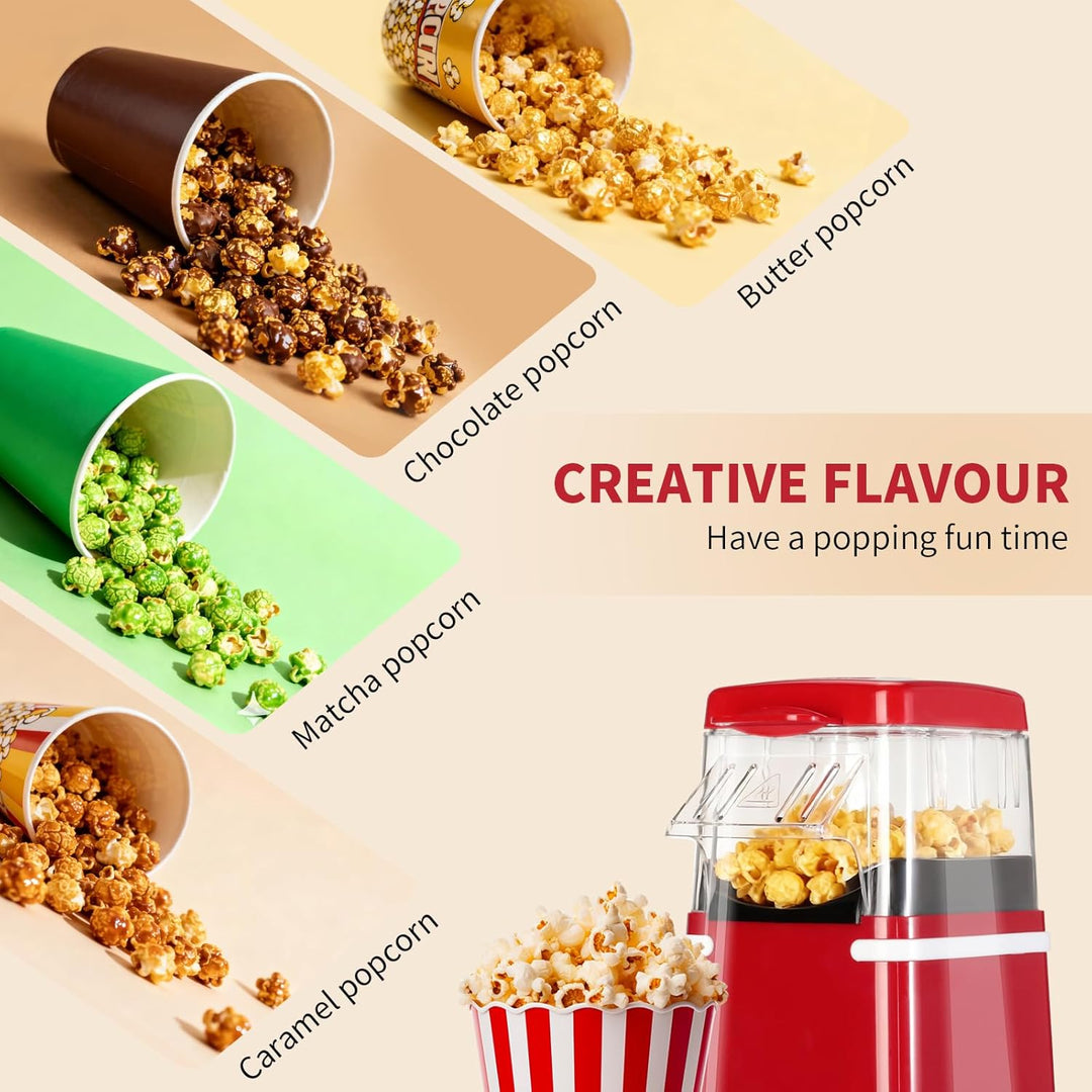Cozary Popcornmaschine, 1200W Popcorn Maker mit Heissluft für fettfreies Popcorn, mit Messbecher, Re