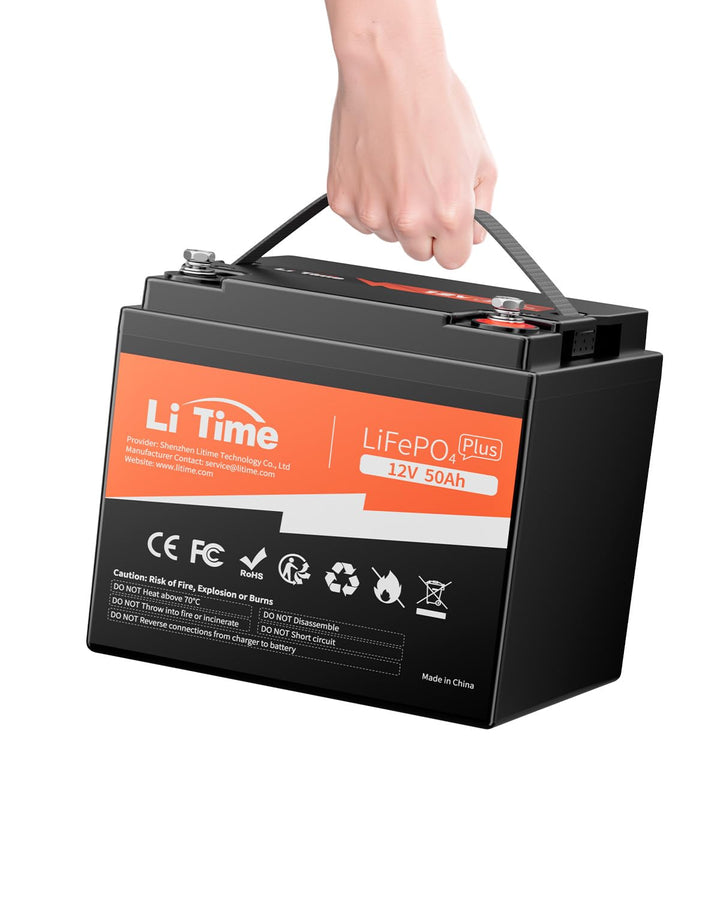 LiTime 12V 50Ah LiFePO4 Batterie mit Max. 15000 Zyklen und 10 Jahre Lebensdauer, Eingebautes 50A BMS