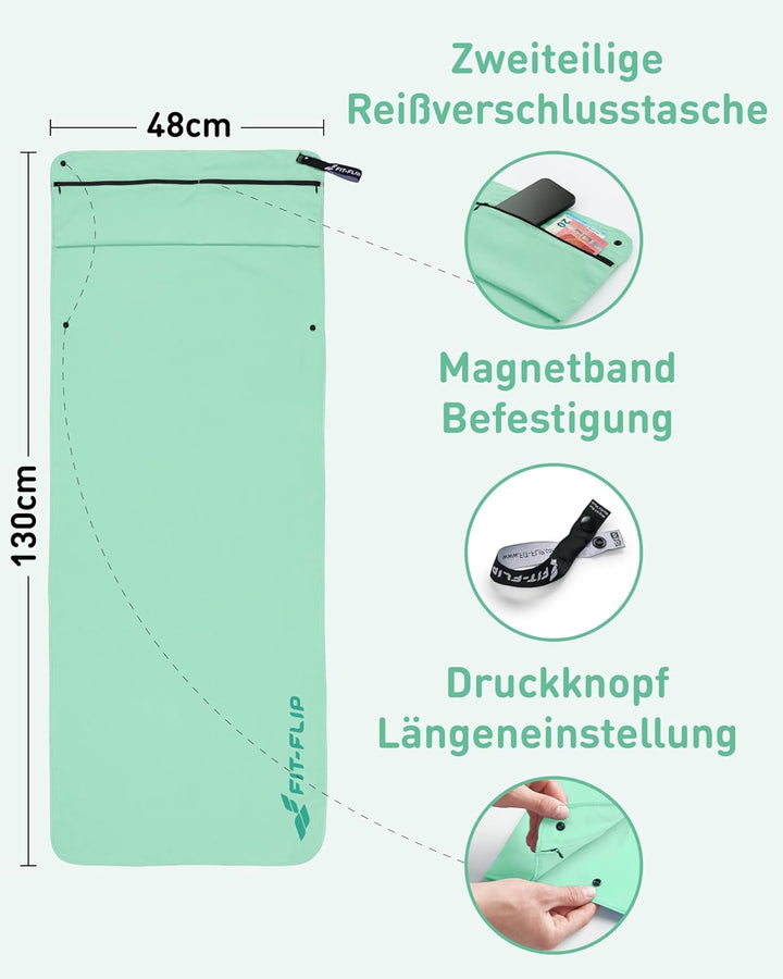 Fit-Flip Fitness Handtuch aus Mikrofaser kompakt und schnelltrocknend | mit Magnet und Reissverschlu