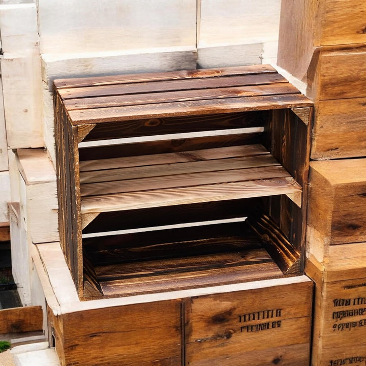 Alte geflammte Obstkisten/Holzkisten 50 x 40 x 30cm mit Zwischenboden LANG verarbeitet - Ideal für M