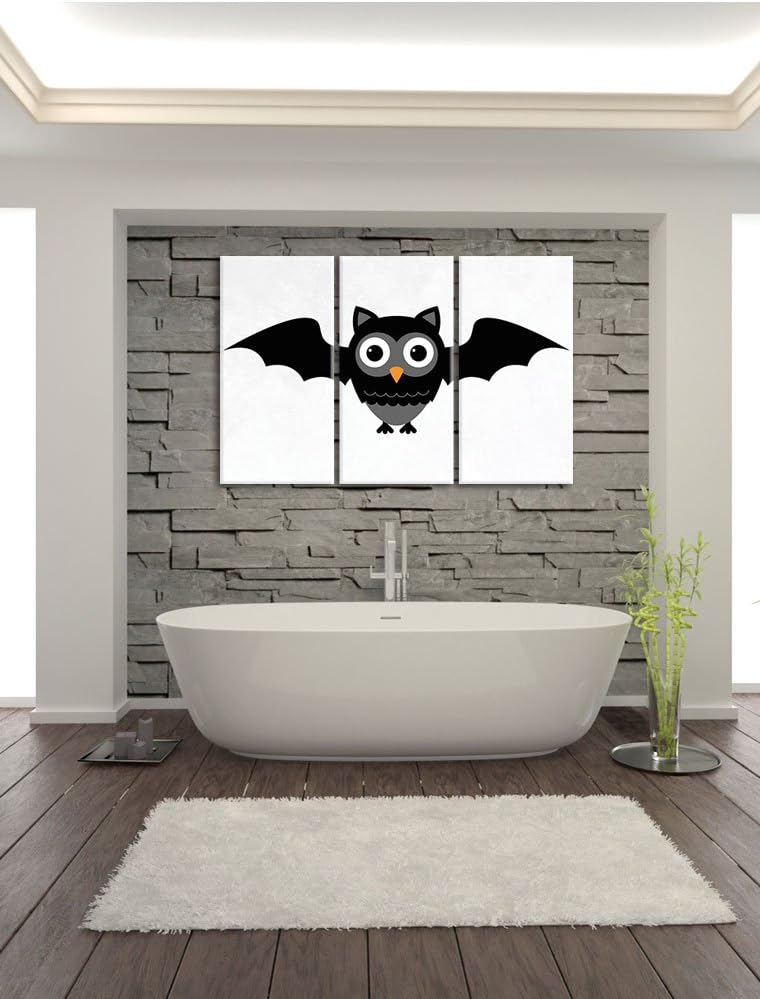 Pixxprint Lustige Fledermaus Eule weiss 3-Teiler Leinwandbild 120x80 Bild auf Leinwand, riesige Bild