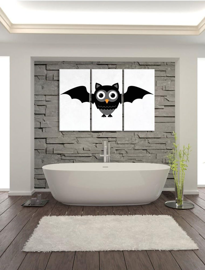 Pixxprint Lustige Fledermaus Eule weiss 3-Teiler Leinwandbild 120x80 Bild auf Leinwand, riesige Bild
