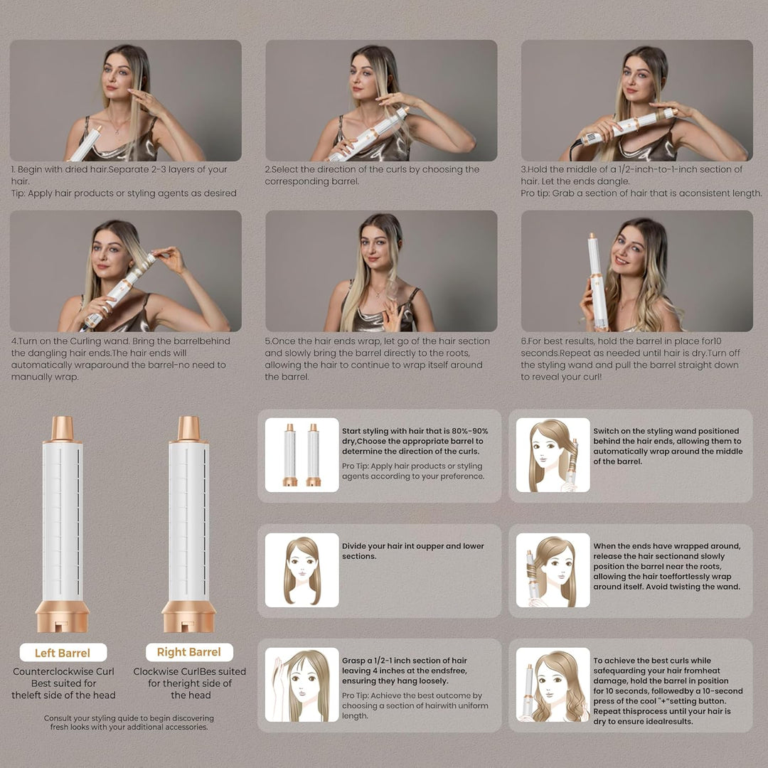 Hairstyler 5 in 1 Hair Styler Set, Haarstyler mit Luft Lockenstab Föhn Thermal Brush Glättbürste, Mu