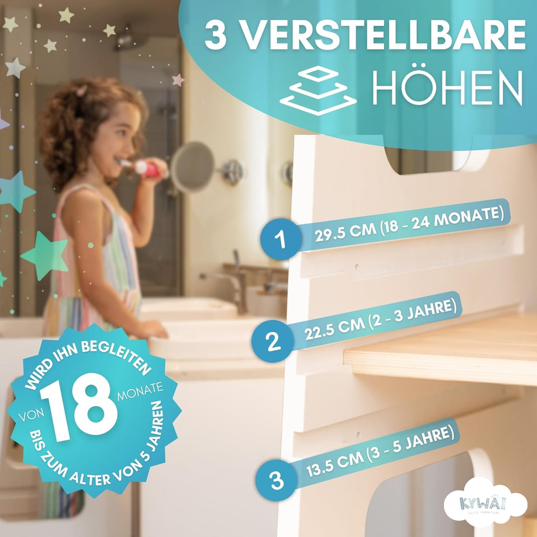 Montessori Lernturm ab 1 Jahr, aus robustem Holz, Premium-Modell in Grossformat, Learning Tower mit