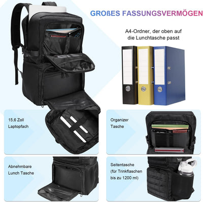 BERTASCHE Lunch Rucksack, Laptop Rucksack mit Kühltasche für 15,6 Zoll, 2-IN-1 Rucksack Herren für A