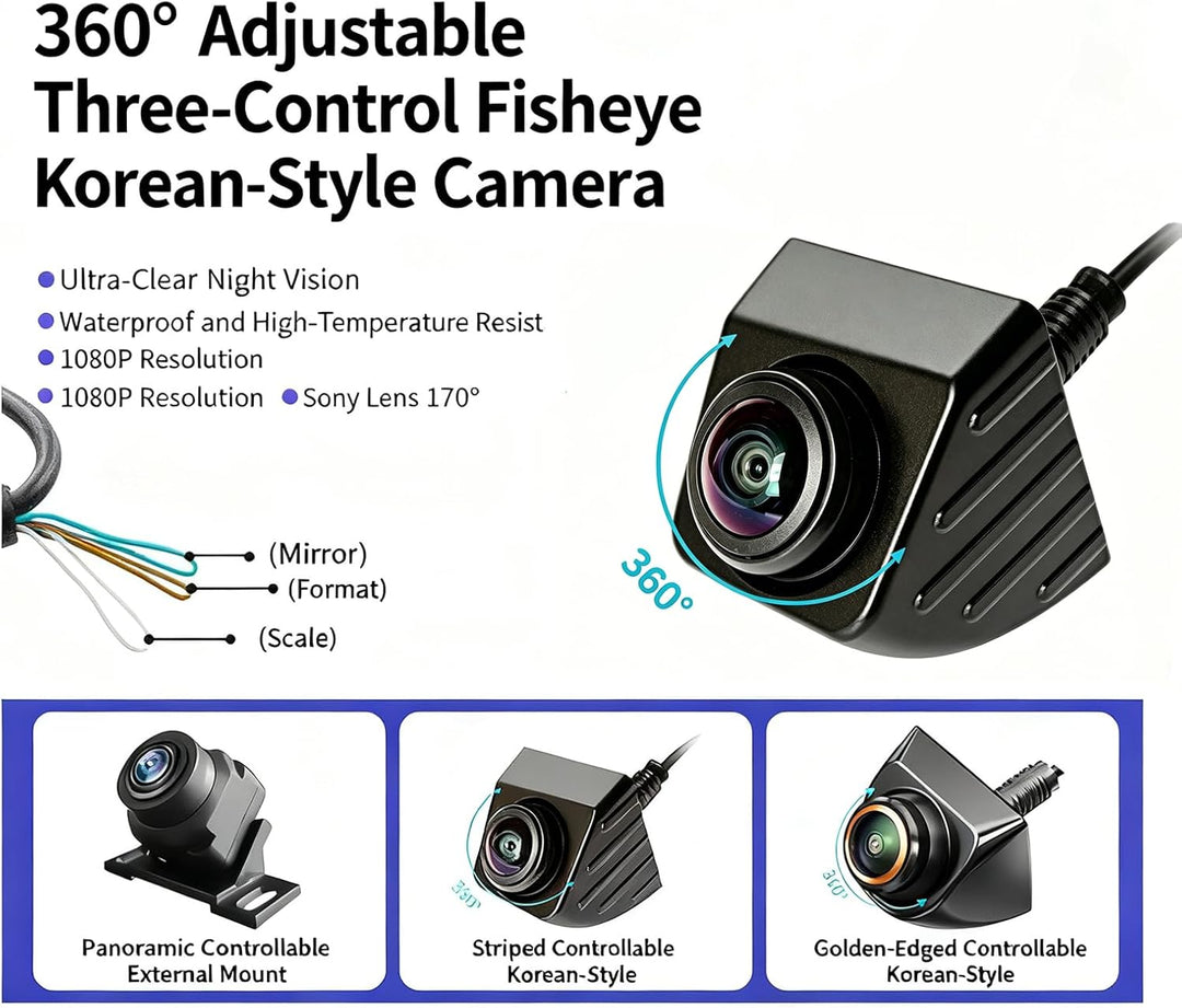 1080P 170° Weitwinkel Nachtsicht Rückfahrkamera,360° Drehbar, IP69 Wasserdicht,Kompatibel mit LCD/TF