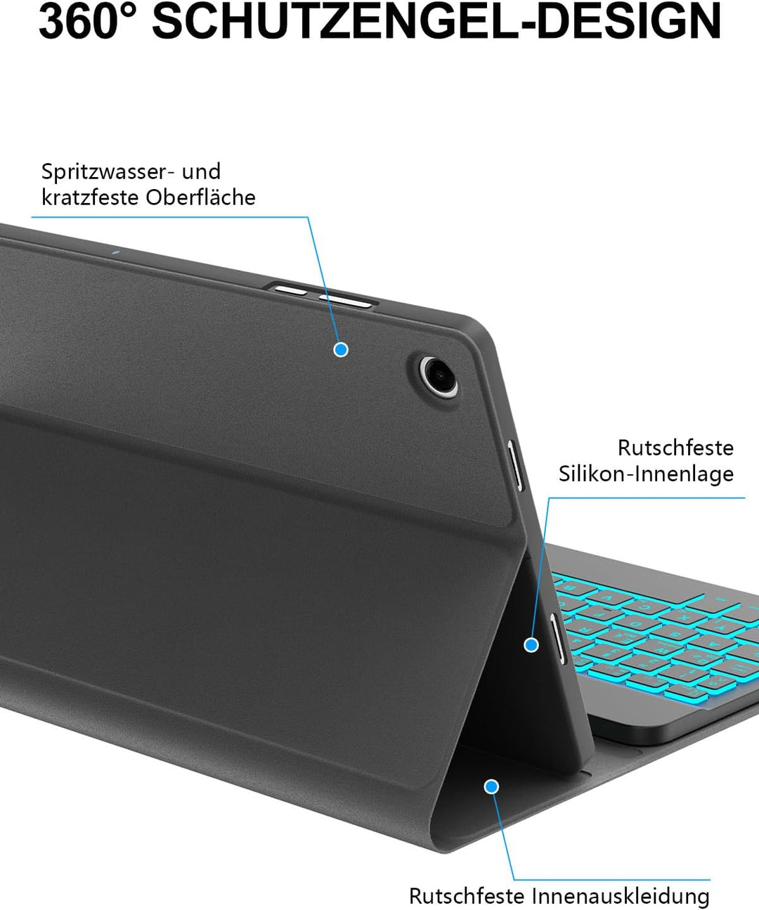 JADEMALL Für Galaxy Tab A11 Plus 11" Hülle mit 7-Farben LED Beleuchtung Tastatur - Abnehmbares Keybo
