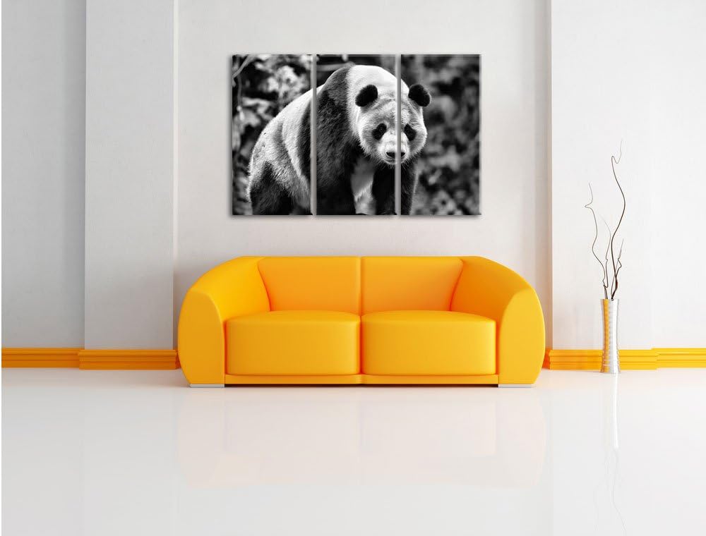 Pixxprint Monocrome, grosser Pandabär 3-Teiler Leinwandbild 120x80 Bild auf Leinwand