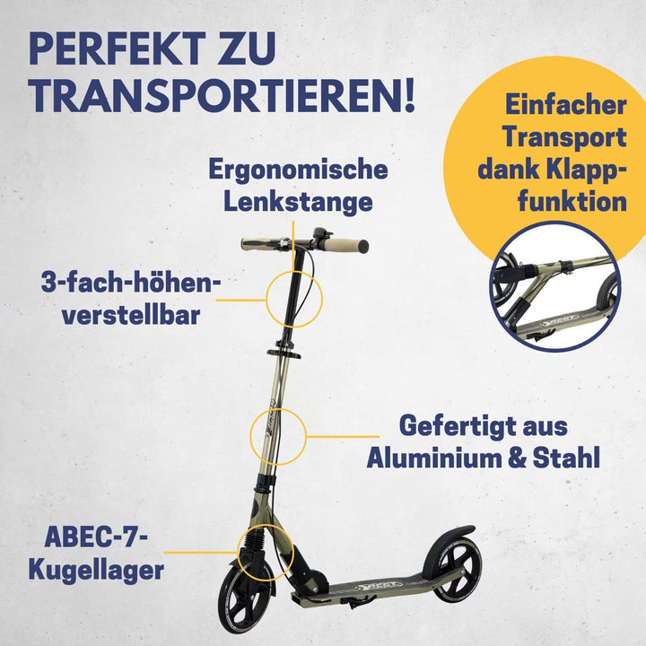 Best Sporting High End Scooter Erwachsene I klappbarer Roller mit Ständer, Handbremse, Klingel und T