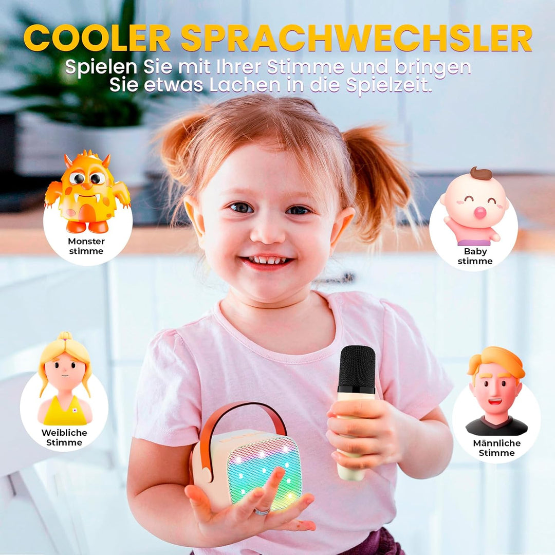Karaoke Maschine mit 2 Drahtlosen Mikrofonen, Wowstar Tragbares Bluetooth Karaoke Maschine für Kinde