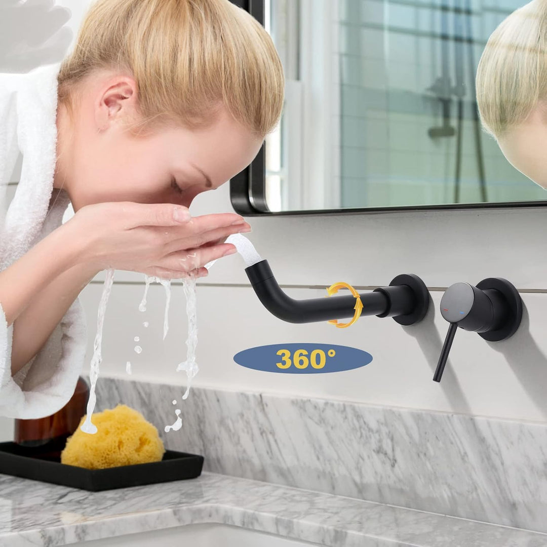 Waschtischarmatur, 360° schwenkbar Wasserhahn Bad Unterputz Armatur Waschbecken aus Kupfer mit M24 P