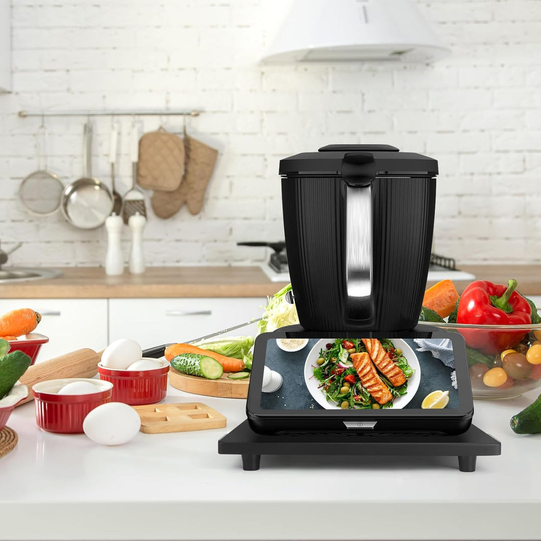 Bambus Gleitbrett für Thermomix TM7 – Mit 360° Rollen + Rutschfest Gummifüsse des Schnelles Bewegen/