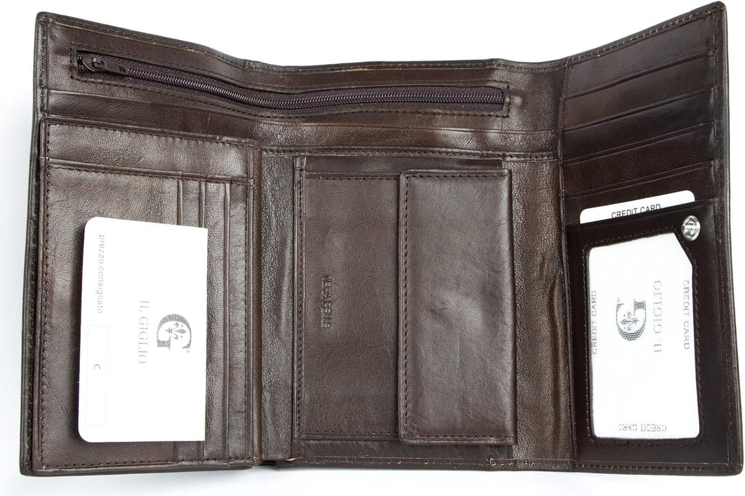 Damen Braunes Exklusiv Leder Geldbörse - Brieftasche Il Giglio