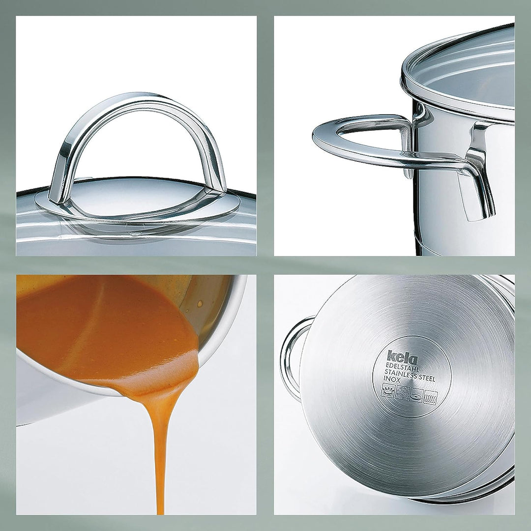 Kela 10955 Bratentopf, 1,5 l Fassungsvermögen, 16 cm Durchmesser, 18/10 Edelstahl mit Glanzoptik, In
