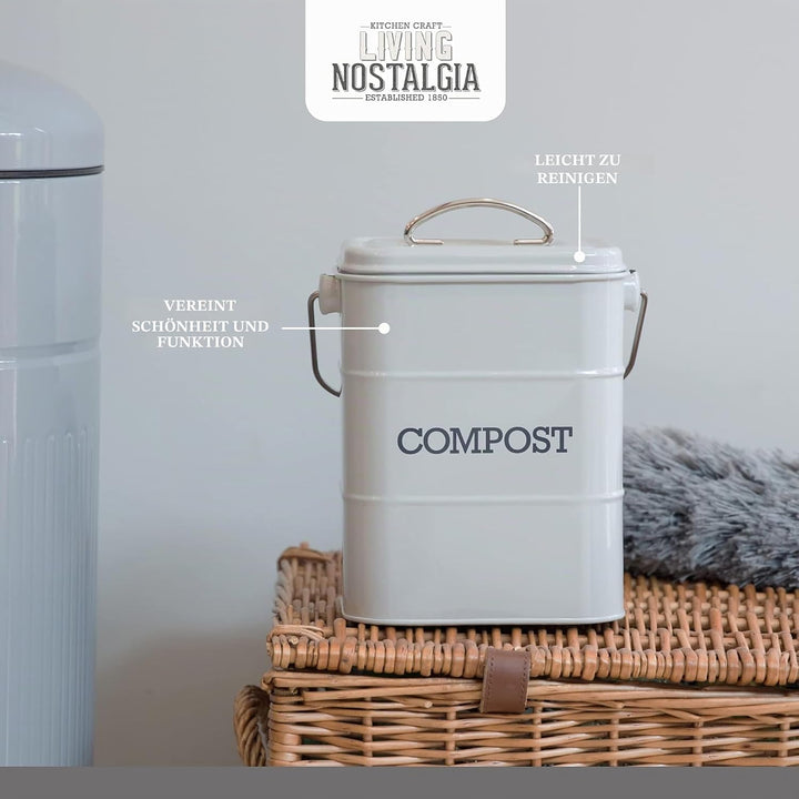 KitchenCraft Living Nostalgie Küche Kompostbehälter, Metall, 16,5 x 12 x 24 cm, Französisch Grau Gra
