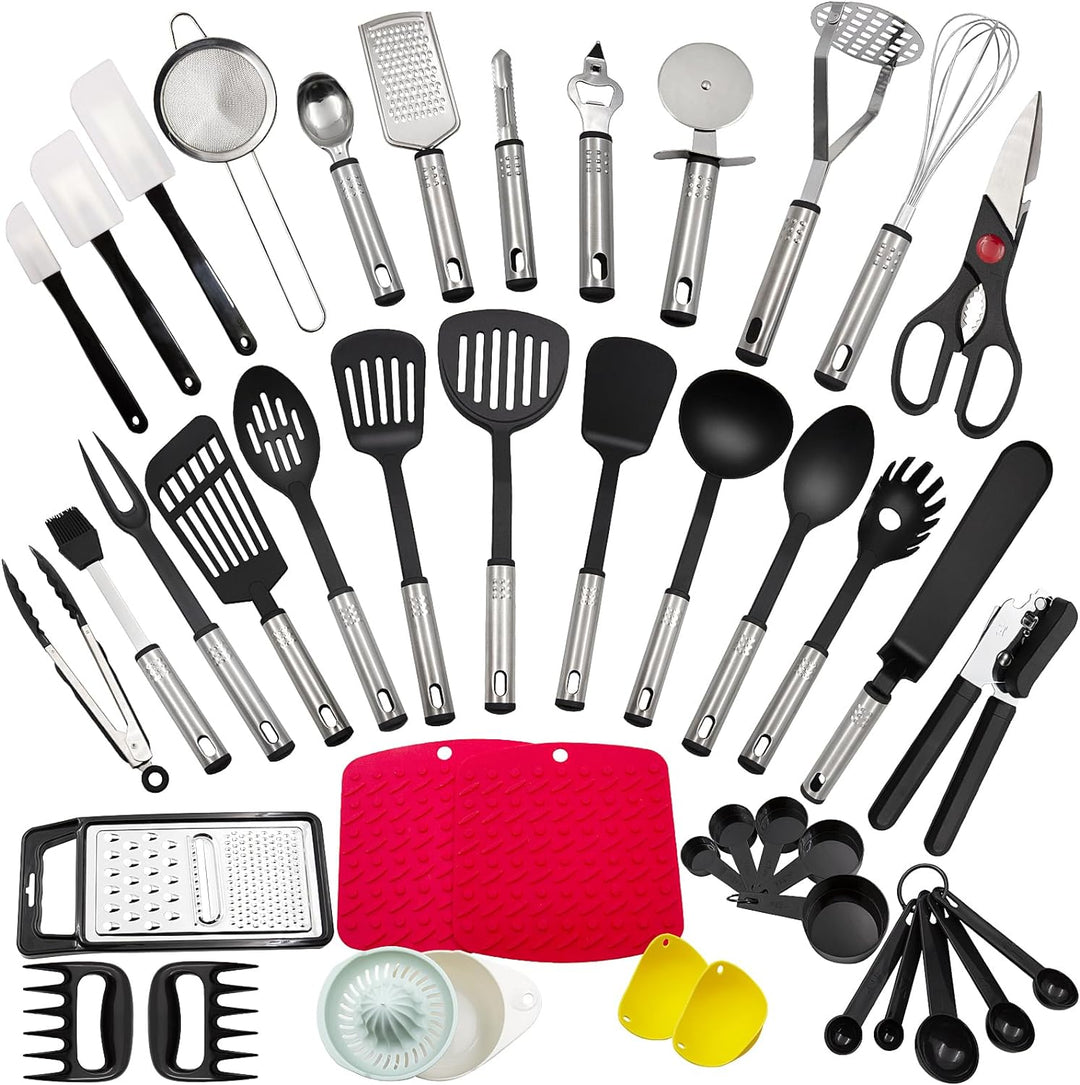 Küchenhelfer Set, 43 Stücke Küchenzubehör Kochgeschirr Set aus Edelstahl & Nylon, Hitzebeständig Hom