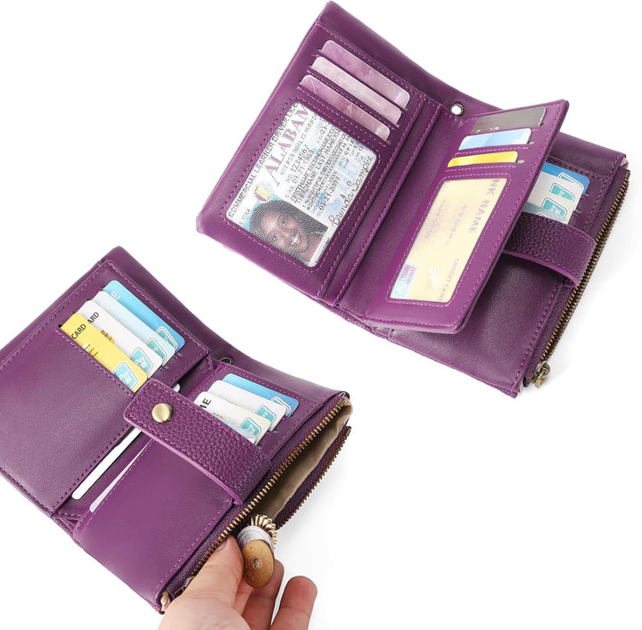 SENDEFN Geldbörsen für Damen Mittelgrosse, Dreifach Faltbare Portemonnaie Damen aus Leder, RFID-bloc