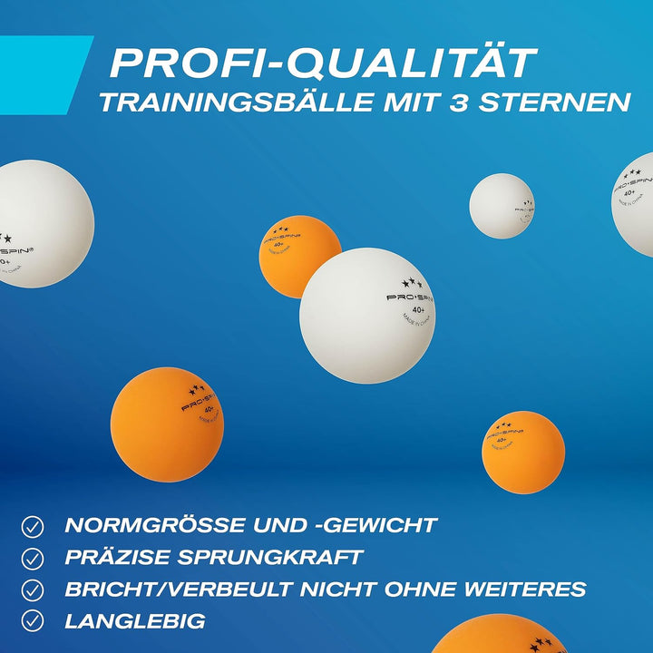 PRO-SPIN Tischtennisschläger Set - Mit Tischtennisnetz Für Jeden Tisch, Tischtennis bälle 3-Sterne,
