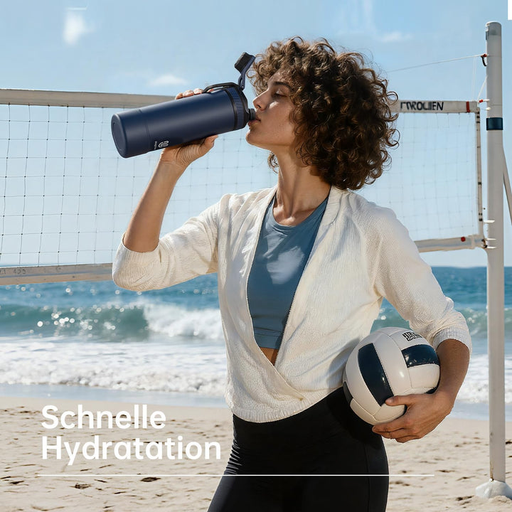 magcheer Isolierte Edelstahl Trinkflasche 1L mit Griff | BPA-Frei &amp; Auslaufsichere Isolierte Thermos