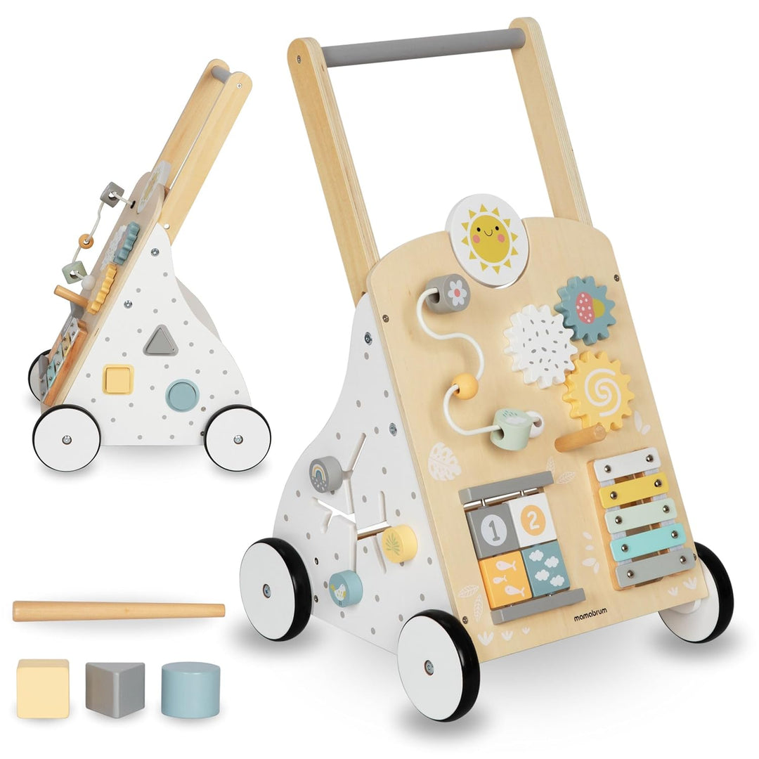 Mamabrum 8in1 Lauflernwagen aus Holz mit multifunktionalem Spielcenter – Motorikspielzeug für Kleink