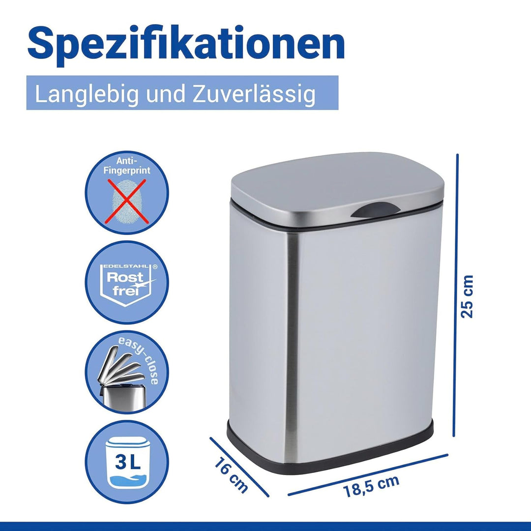 WENKO Wand-Kosmetikeimer Mod. Sare 3 Liter, Mülleimer mit Deckel und Easy-Close Absenkautomatik, Bad