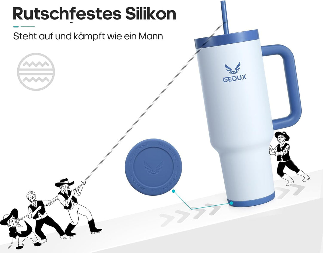 Trinkflasche Mit Strohhalm 1,2L-Thermobecher Mit Henkel, Doppelwandige Vakuumisolierung, Auslaufsich